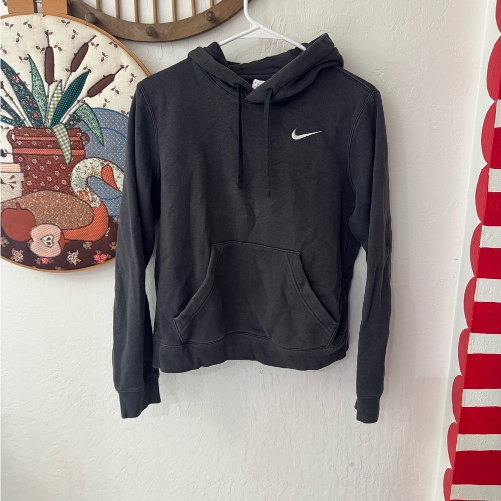 Gray Nike White Embroidered Swoosh Pullover Hoodie Small
